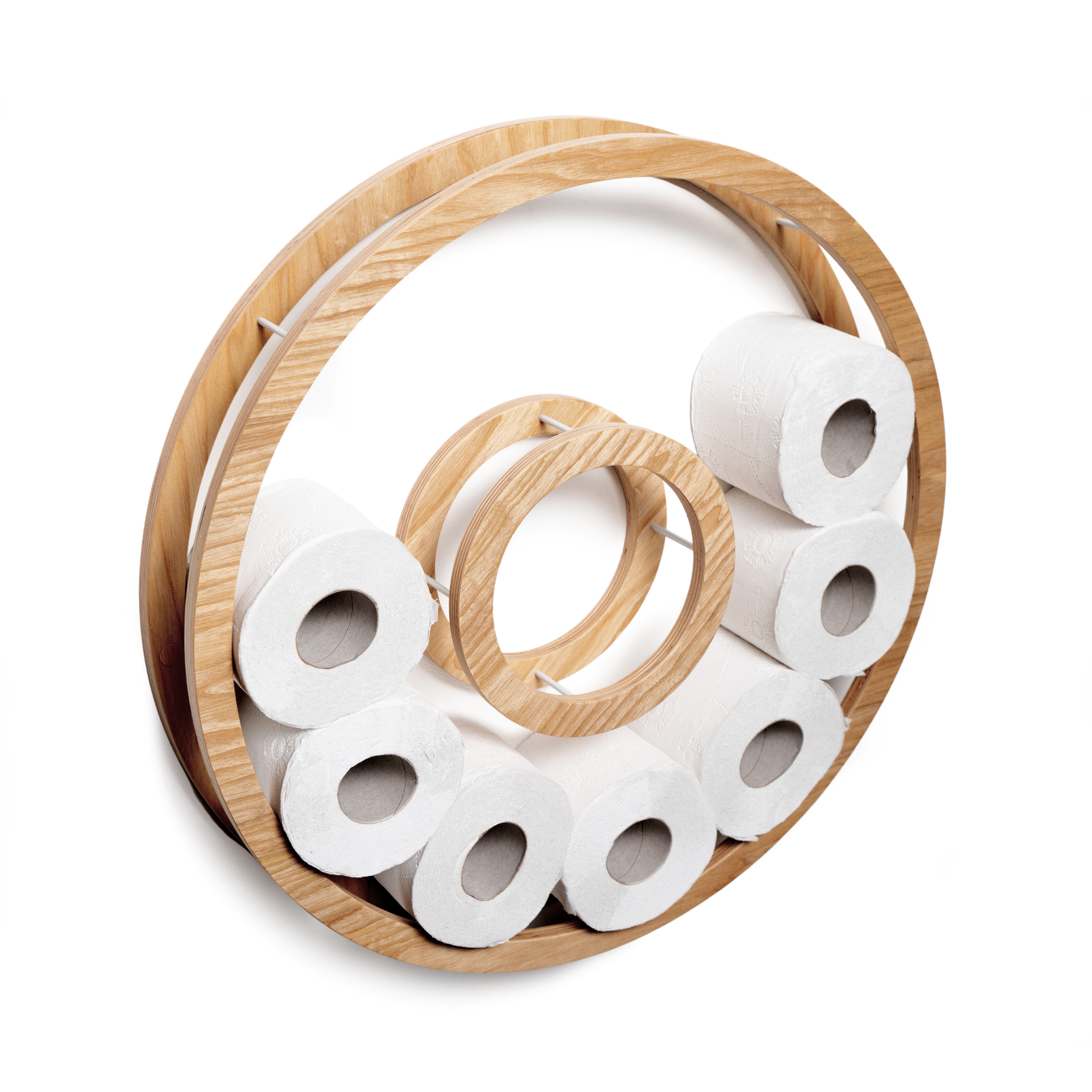 Set of large and small wooden circle toilet paper holders